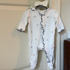 Little Me White and Navy Polka Dot One Piece